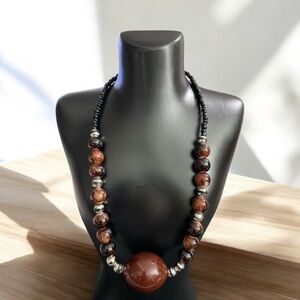 VTG Brown and Black Glass Beaded Necklace